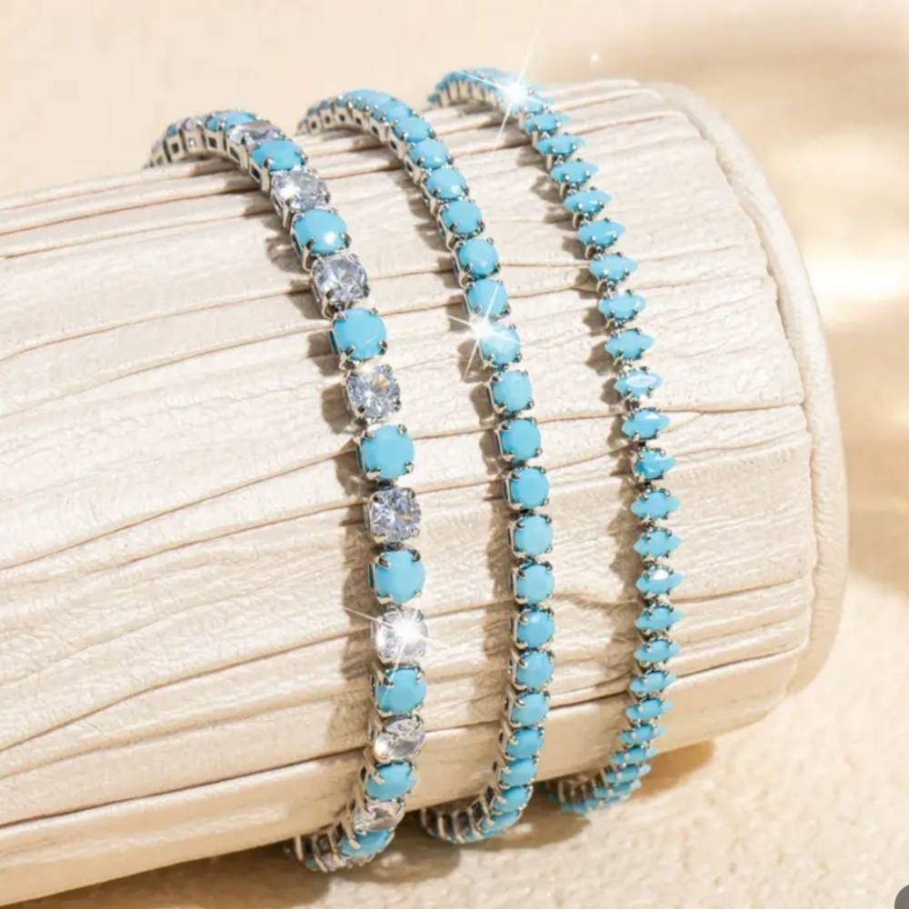 White Rhodium Turquoise Bracelet Set